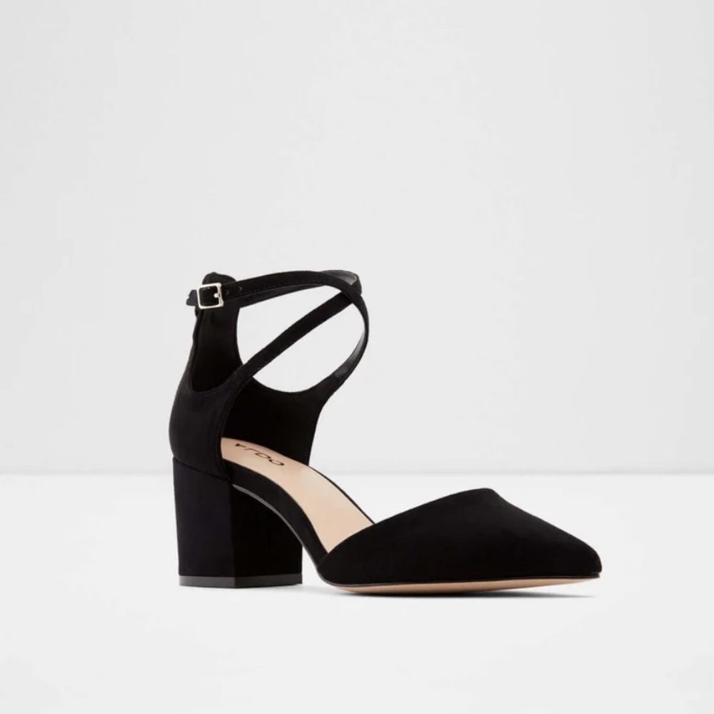 Aldo Black Ankle Strap Block Heels